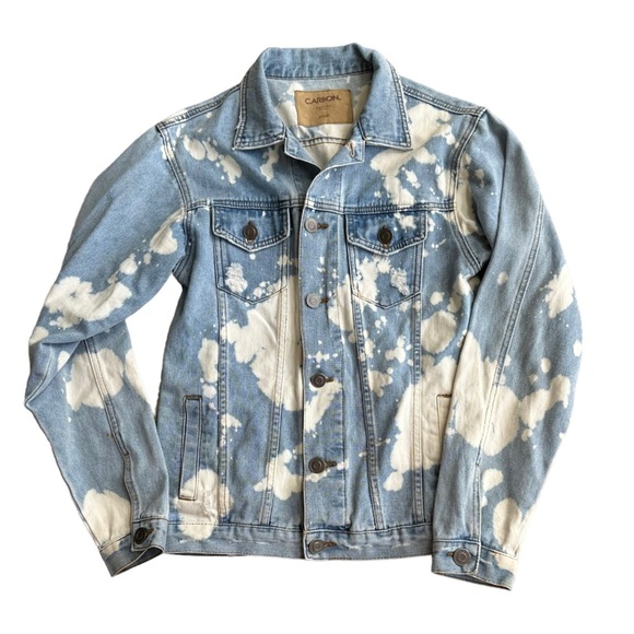 Carbon Womens Tie Dye Denim/Jeans Jacket Light Wash‎ with Distress Size S New! - Picture 11 of 11